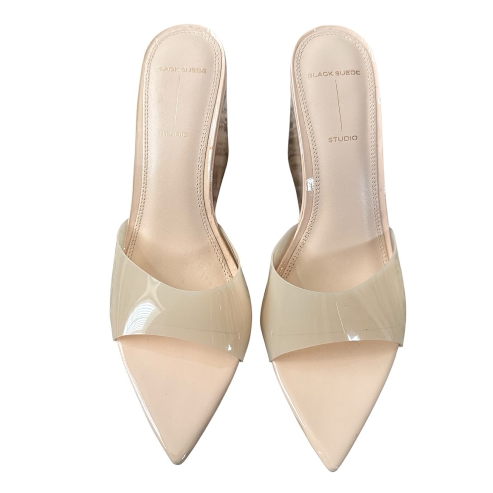 BLACK SUEDE STUDIO Paloma Wedge Sandal Cream Transparent Upper Sz 8 / 38.5